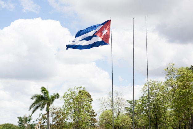 Close-up of waving cuban flag