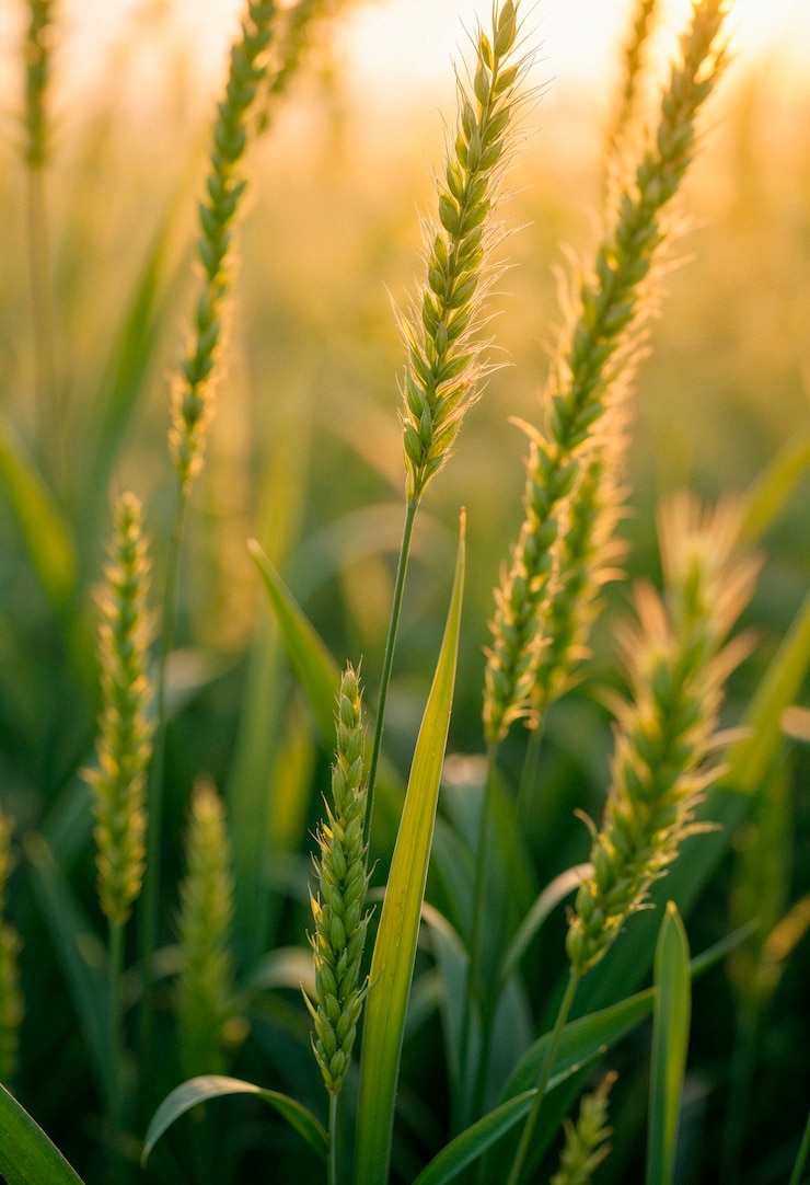 Free Photo close-up of wheat field in golden hour light