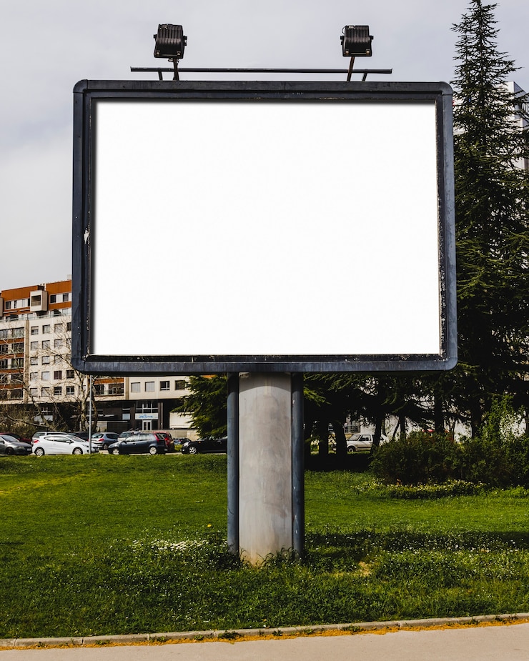Free Photo close-up of white blank billboard with lamp