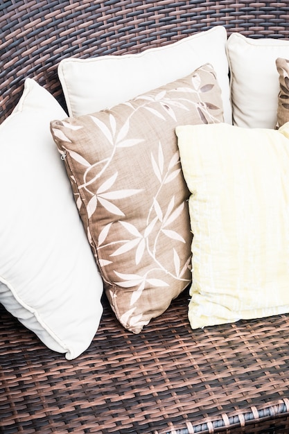 close-up of white and brown cushions