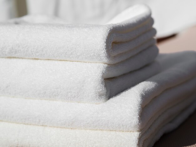 Close-up white folded clean towels