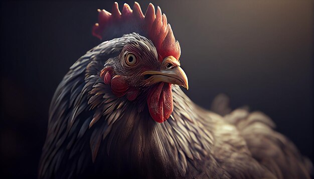 Close up white hen animal farm scene generative AI