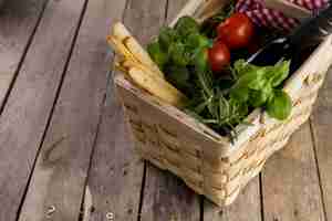 Free photo close-up of wicker basket with different products