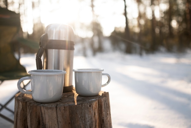 Close up on winter camping space