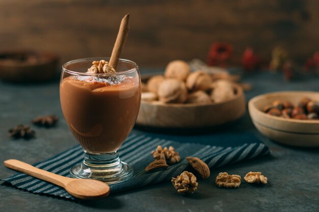 close-up winter dessert with cinnamon