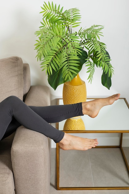 Free photo close up woman on couch