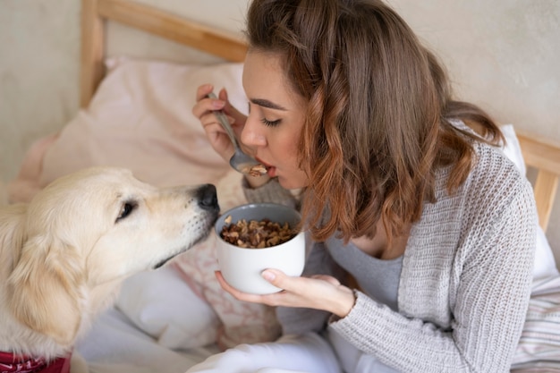 Close up woman and dog