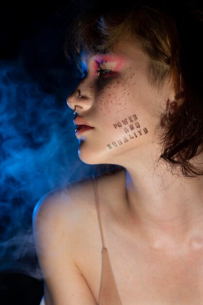 close up on woman expressing revolution message