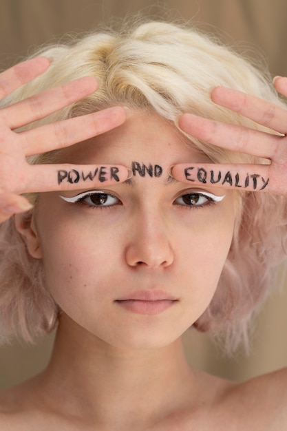 Close up on woman expressing revolution message