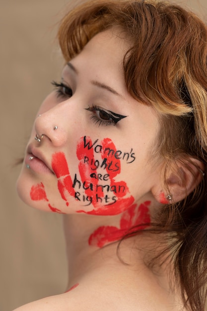 Close up on woman expressing revolution message