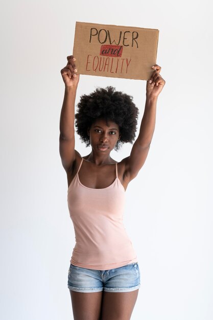 Close up on woman expressing revolution message