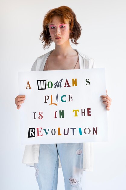 close up on woman expressing revolution message
