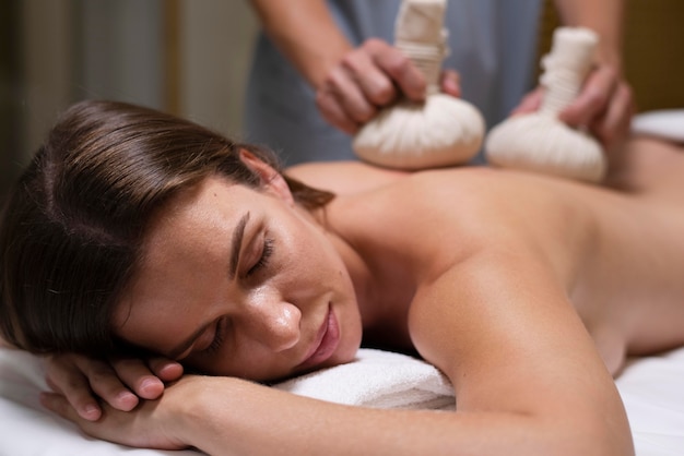 Close up woman getting spa treatment