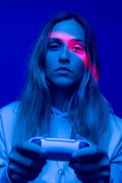 Close up woman holding  controller