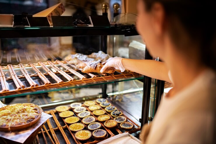 Free Photo close up woman holding croissant