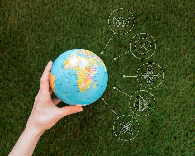 Close up woman holding earth globe