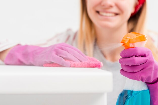 Close-up woman at home working