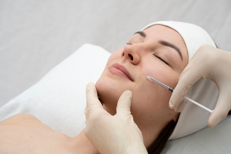 Free Photo close up on woman during lip filler procedure