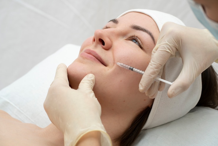 Free Photo close up on woman during lip filler procedure