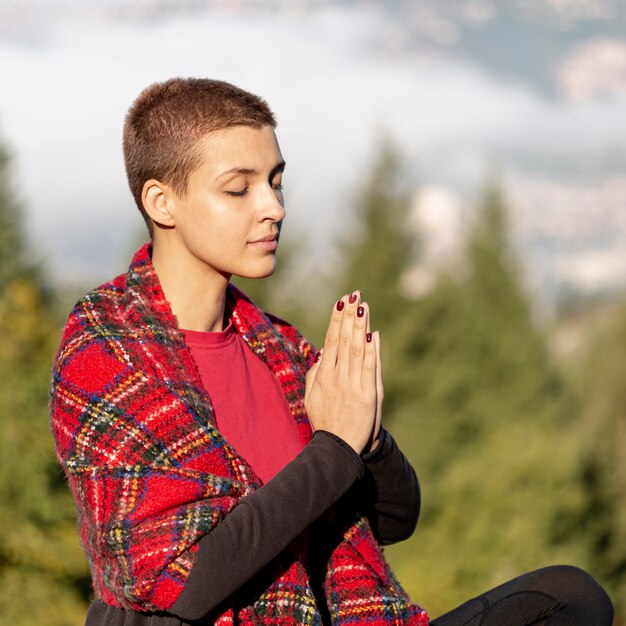 Close up of woman meditating