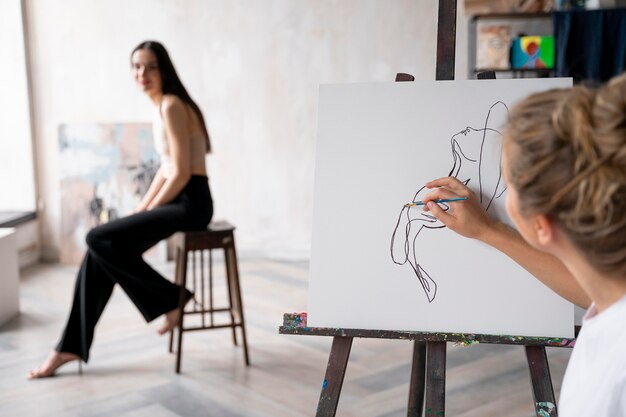 Close up woman painting model