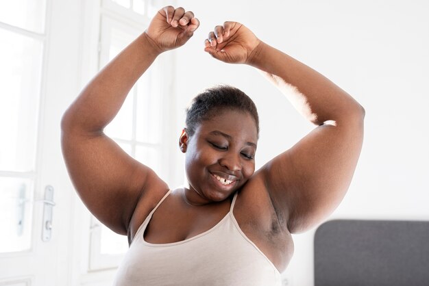 Close up on woman revealing her armpit