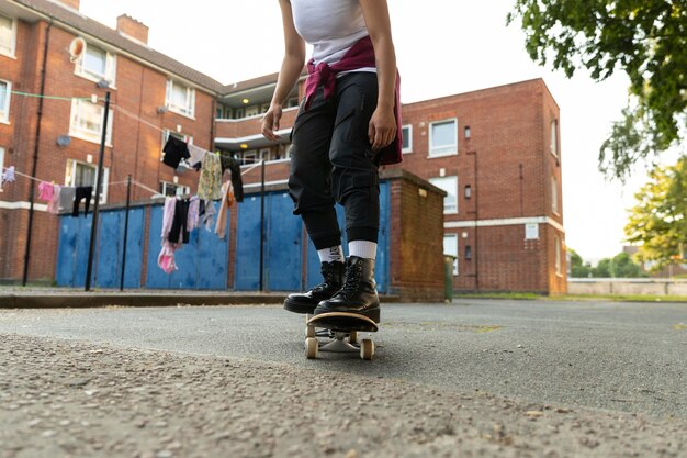 Close up woman on skateboard