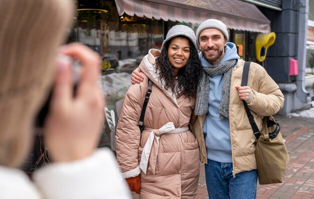 Close up woman taking photo