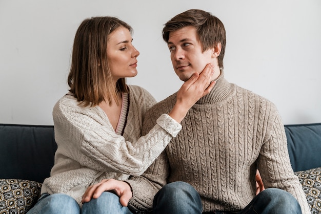 Free photo close-up of a woman touching her husband