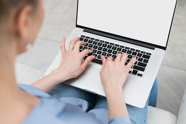 Close-up woman typing