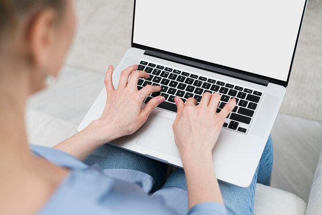 Close-up woman typing