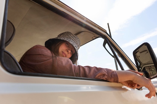 Close up woman wearing hat