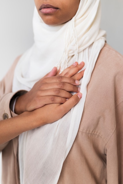 Close up woman wearing hijab