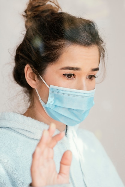 Close-up woman wearing mask