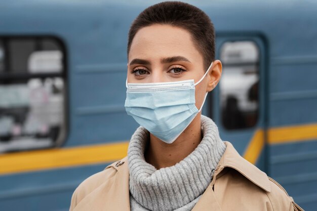 Close-up woman wearing mask