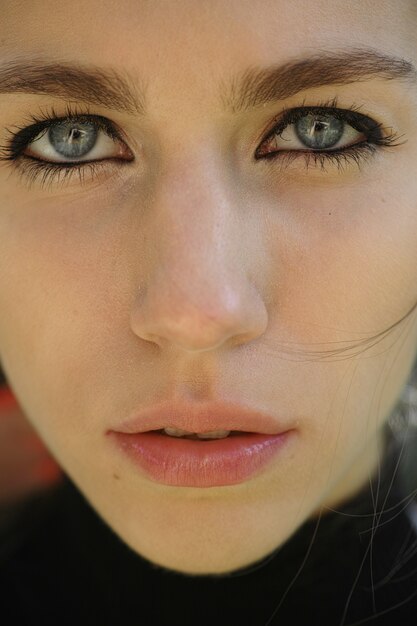 Close-up of woman with blue eyes
