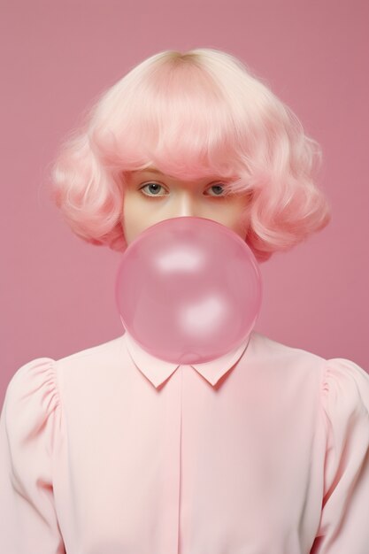 Close  up on woman with bubble gum