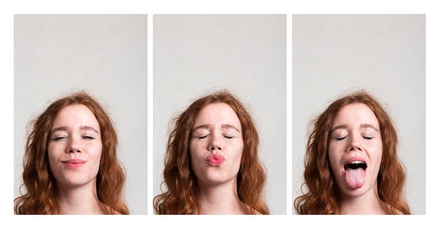 Close-up woman with different facial expressions