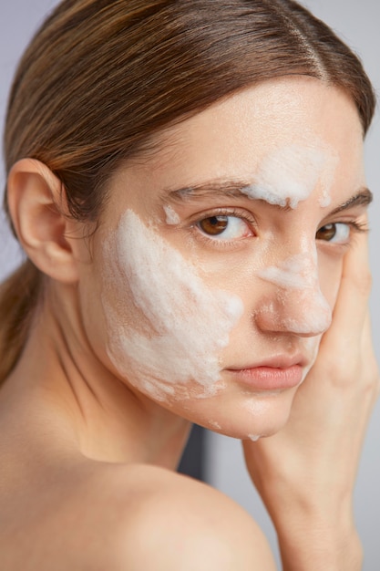 Close up woman with face mask