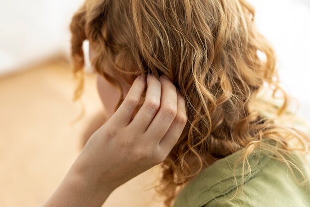 Close-up woman with ginger hair 