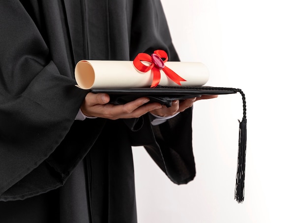 Free photo close up woman with graduation diploma