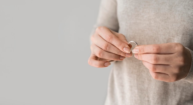 Close-up woman with marrige ring