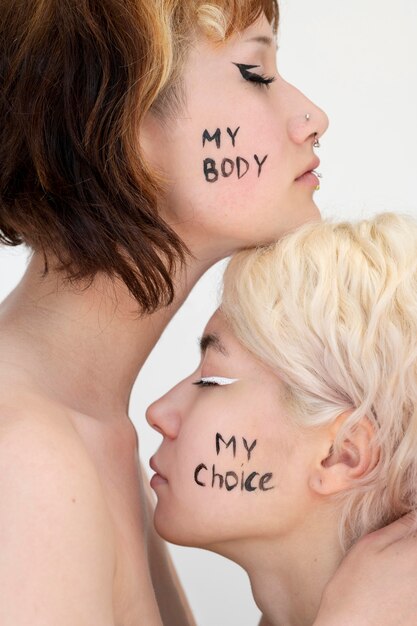 close up on women expressing revolution message