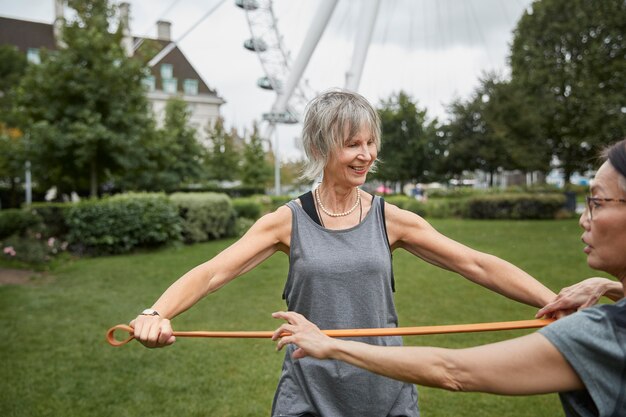 Close up women working out together