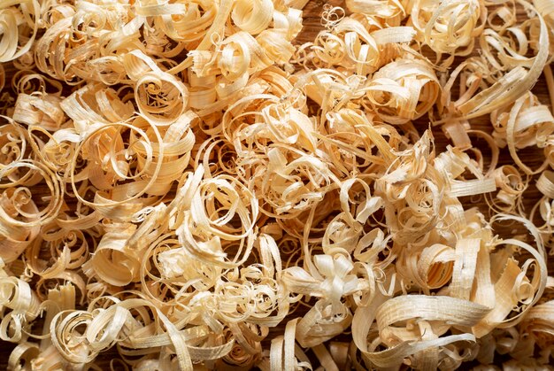 Close-up wood sawdust in workshop