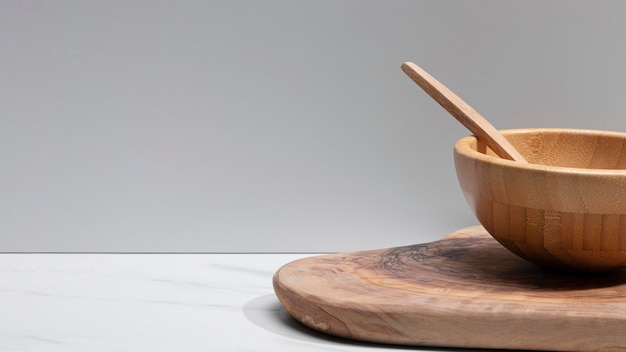 Close up wooden kitchenware