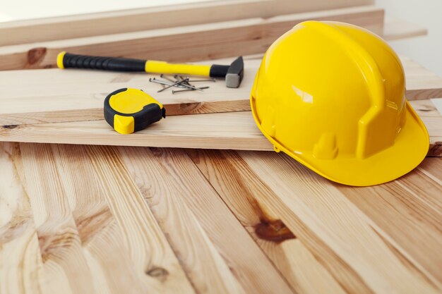 Close up of workplace for professional carpenter