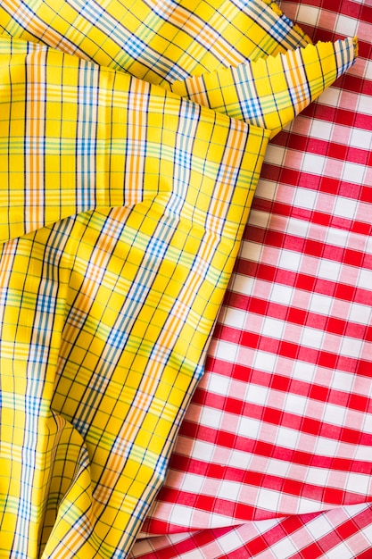 Close-up of yellow and red classical checkered textile fabric