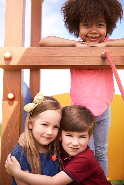 Close up on young beautiful children having fun together