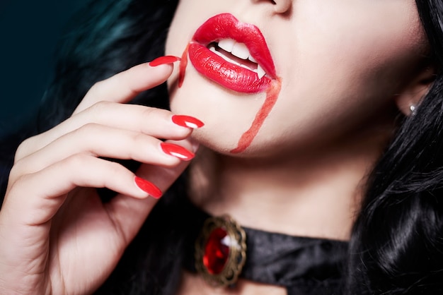 Close up on young beautiful woman dressed for Halloween